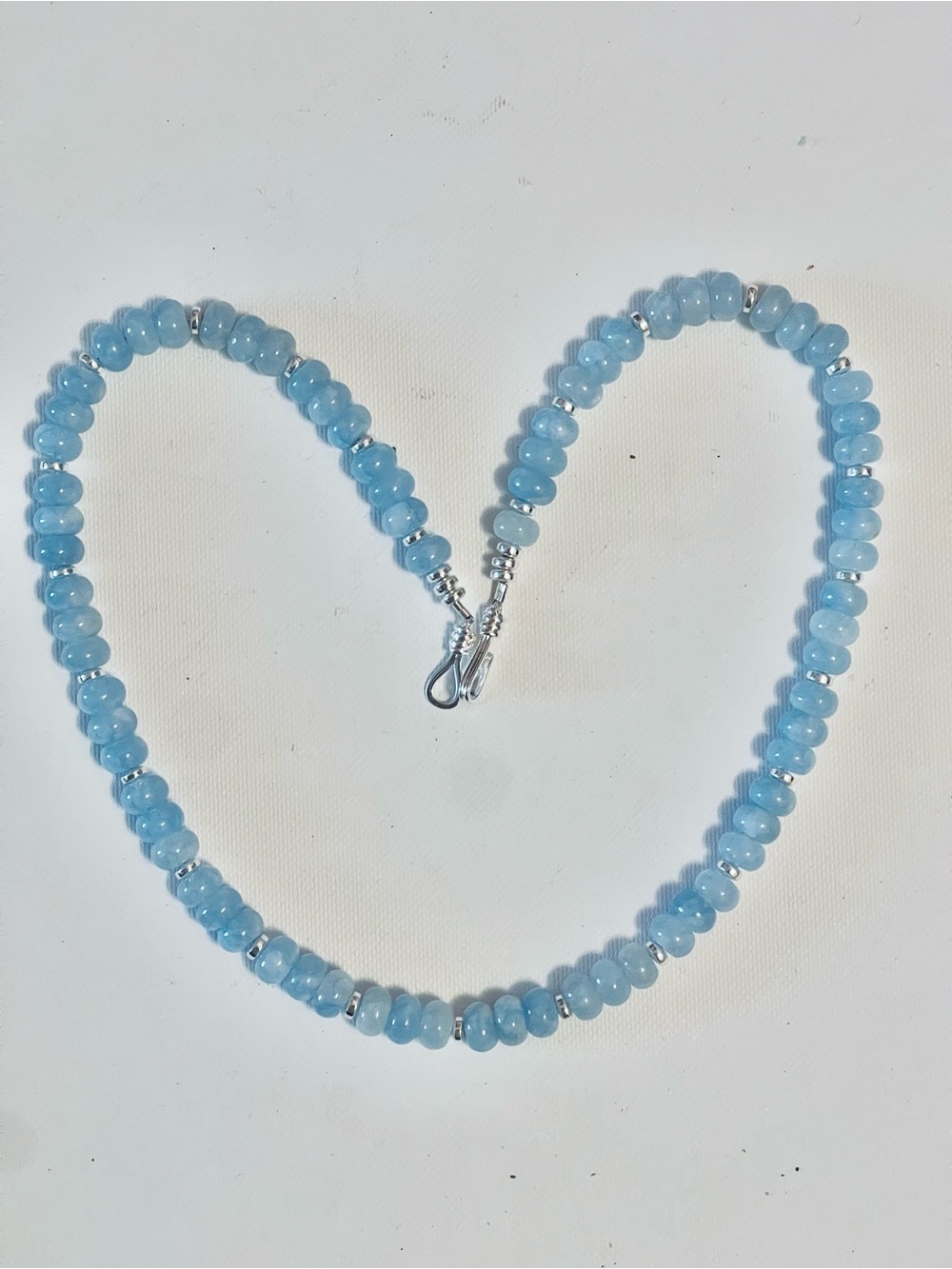 Natural Aquamarine Beaded Necklace & Hematite Silver Plated Clasp Sz 19"